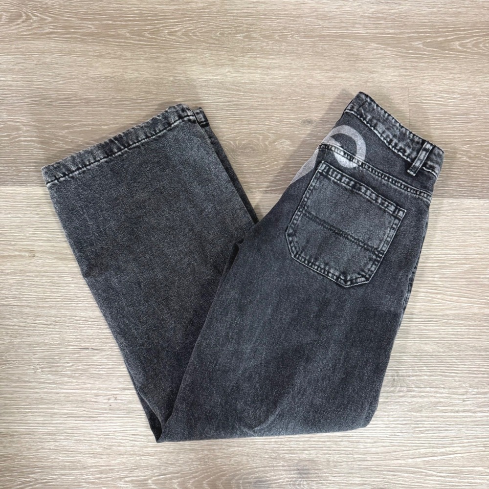 Disclosure Wide Leg Jeans Women 1/25 Black Acid Wash Bow Graphic Back Pocket